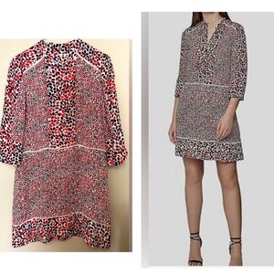 Reiss White,Blue&Red Print Half-Sleeve Shift Dress Size 4US Button Front